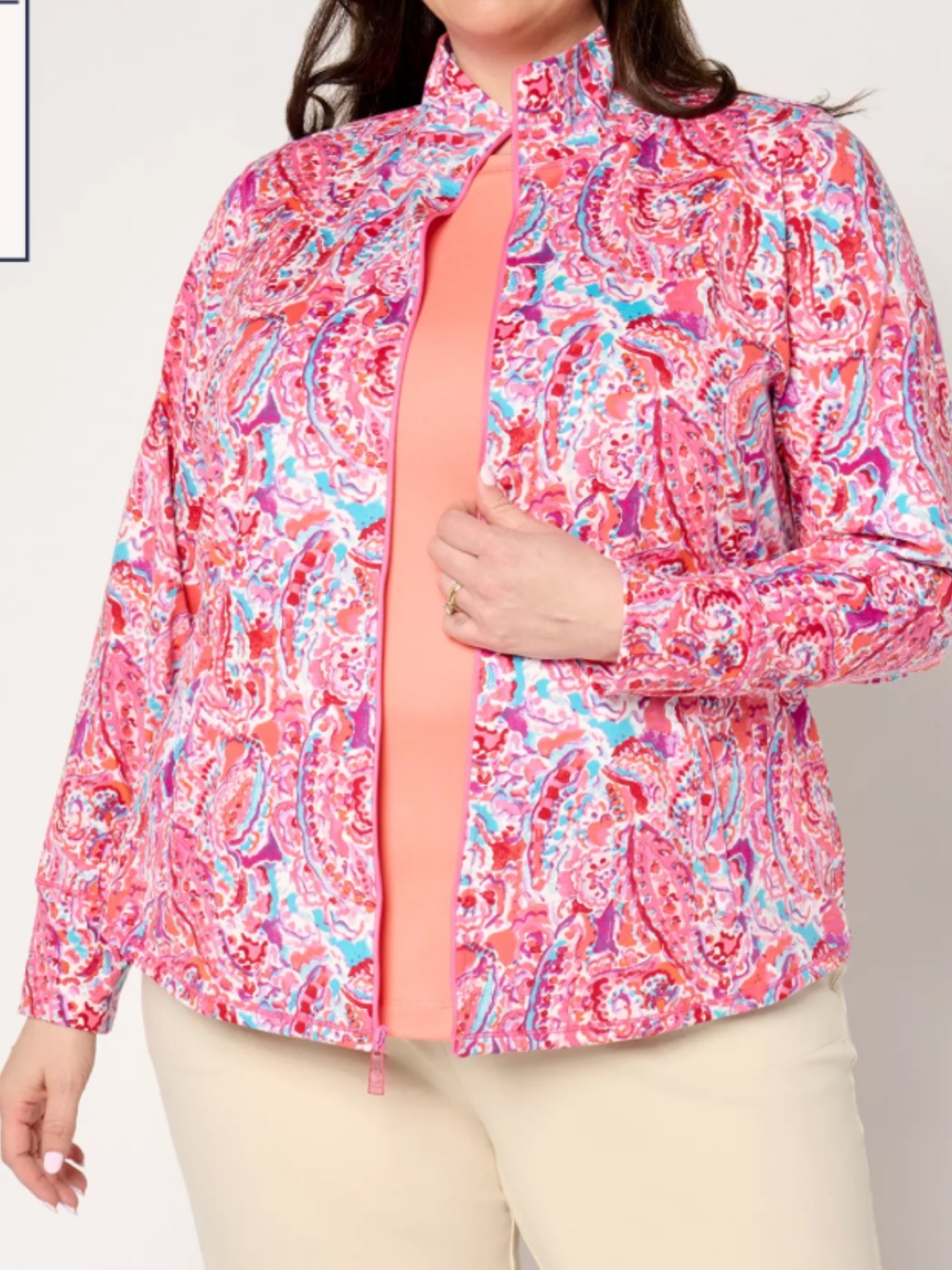 Belle By Kim Gravel Pink Water Paisley Zip-Front Jacket - Nwt - 2x